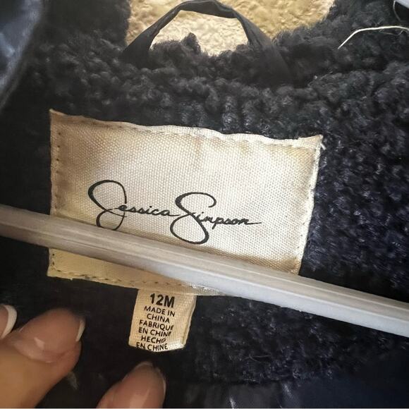 Jessica Simpson navy blue sherpa zipper puffer jacket NEW Baby 12M - Picture 2 of 7